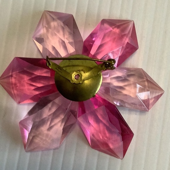 Vintage Signed West Germany Pink Faceted Lucite Flower Brooch Mid-Century - Picture 10 of 14